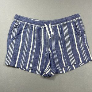 Nautica Linen Blend Pull On Striped Shorts Womens XXL Blue Beach Casual